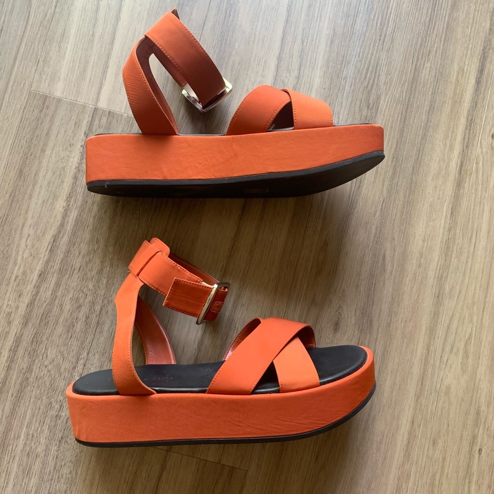 Charles&Keith Orange Flatform Sandals, Never Worn